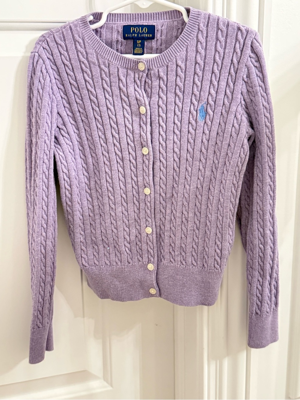 Polo by Ralph Lauren Lilac Cable-Knit Button Cardigan